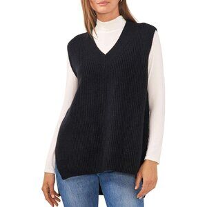 Vince Camuto Ladies Oversized V-Neck Knit Sweater Vest Rich Black L New With Tag